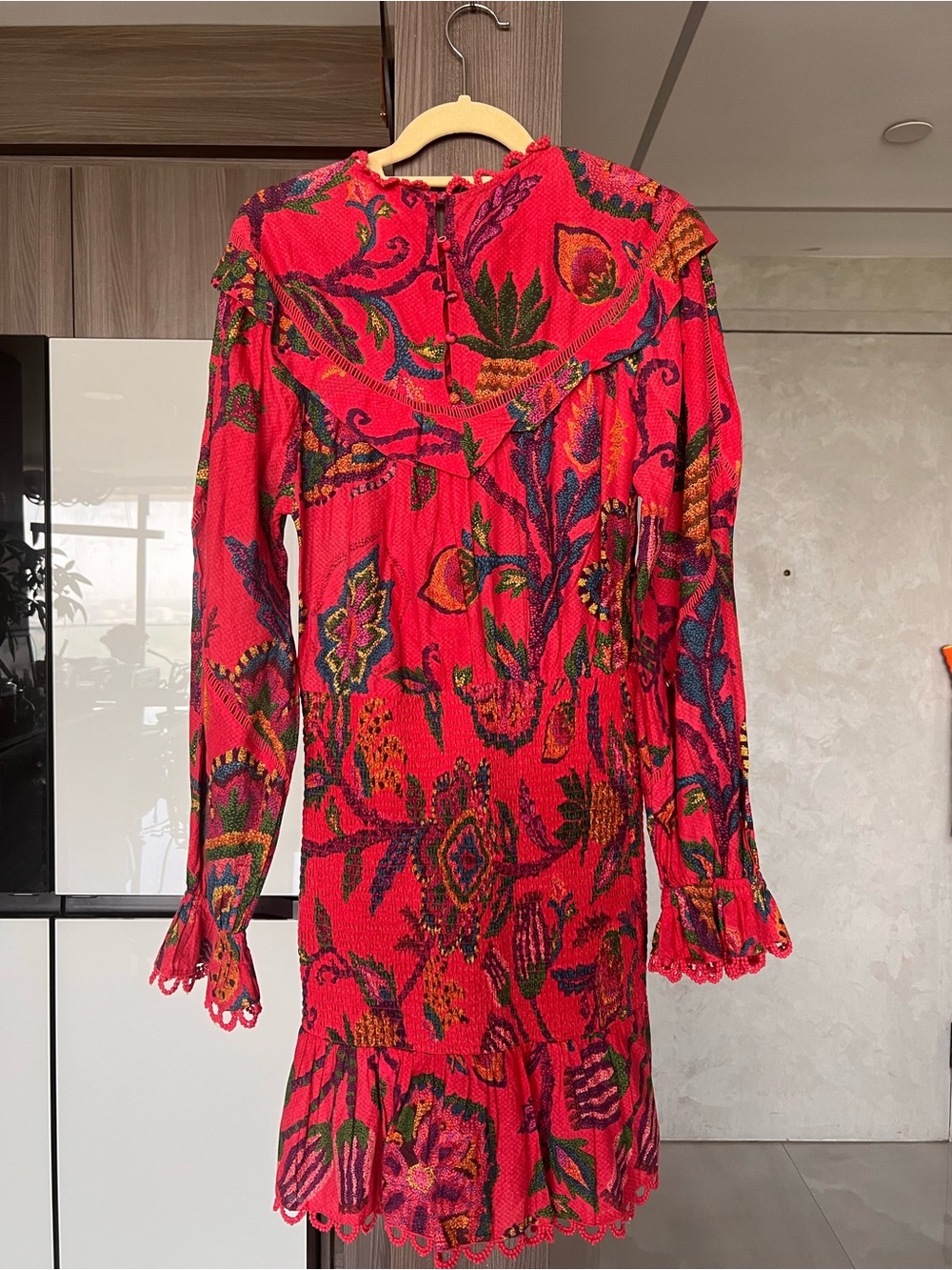 FARM Rio Red Multicolor Floral Ruffle Long-Sleeve Dress - Picture 3 of 9
